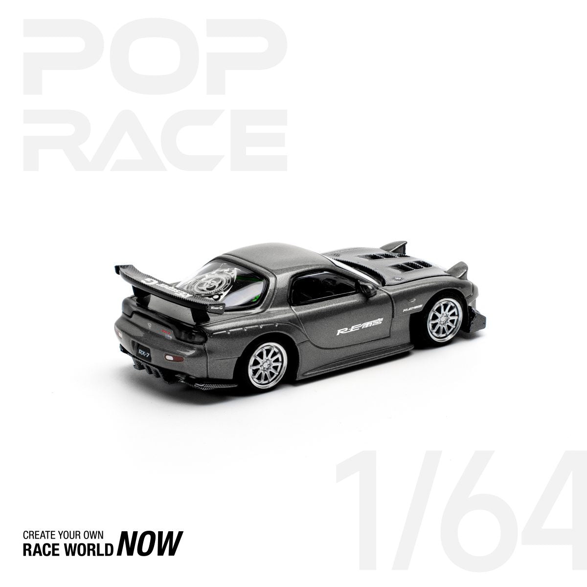POP RACE 1:64 MAZDA RX7 RE-AMEMIYA – GUN METAL - PRE ORDER