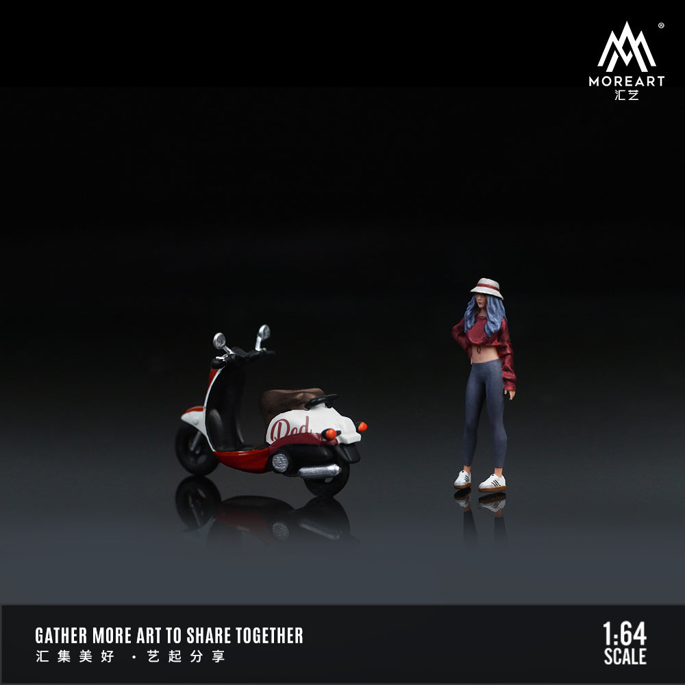 MOREART 1:64 VINTAGE SCOOTER WHITE AND RED FASHION FEMALE DOLL SET RESIN MODEL