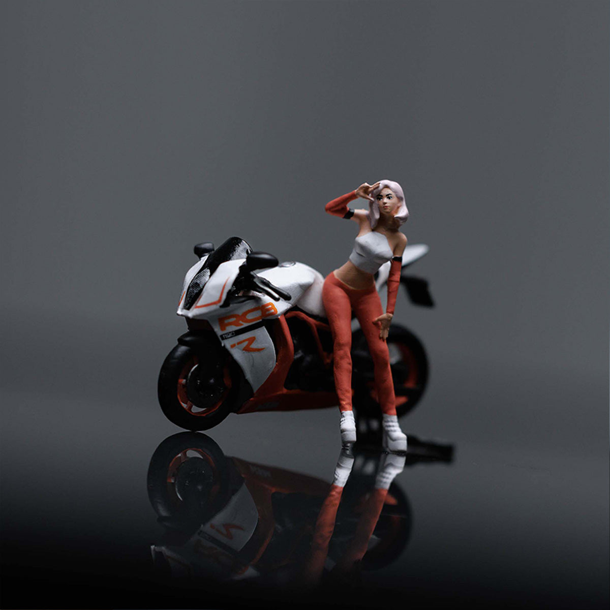 MOREART 1:64 KTM1190 MOTORCYCLE ACTION FIGURE SET – WHITE ORANGE