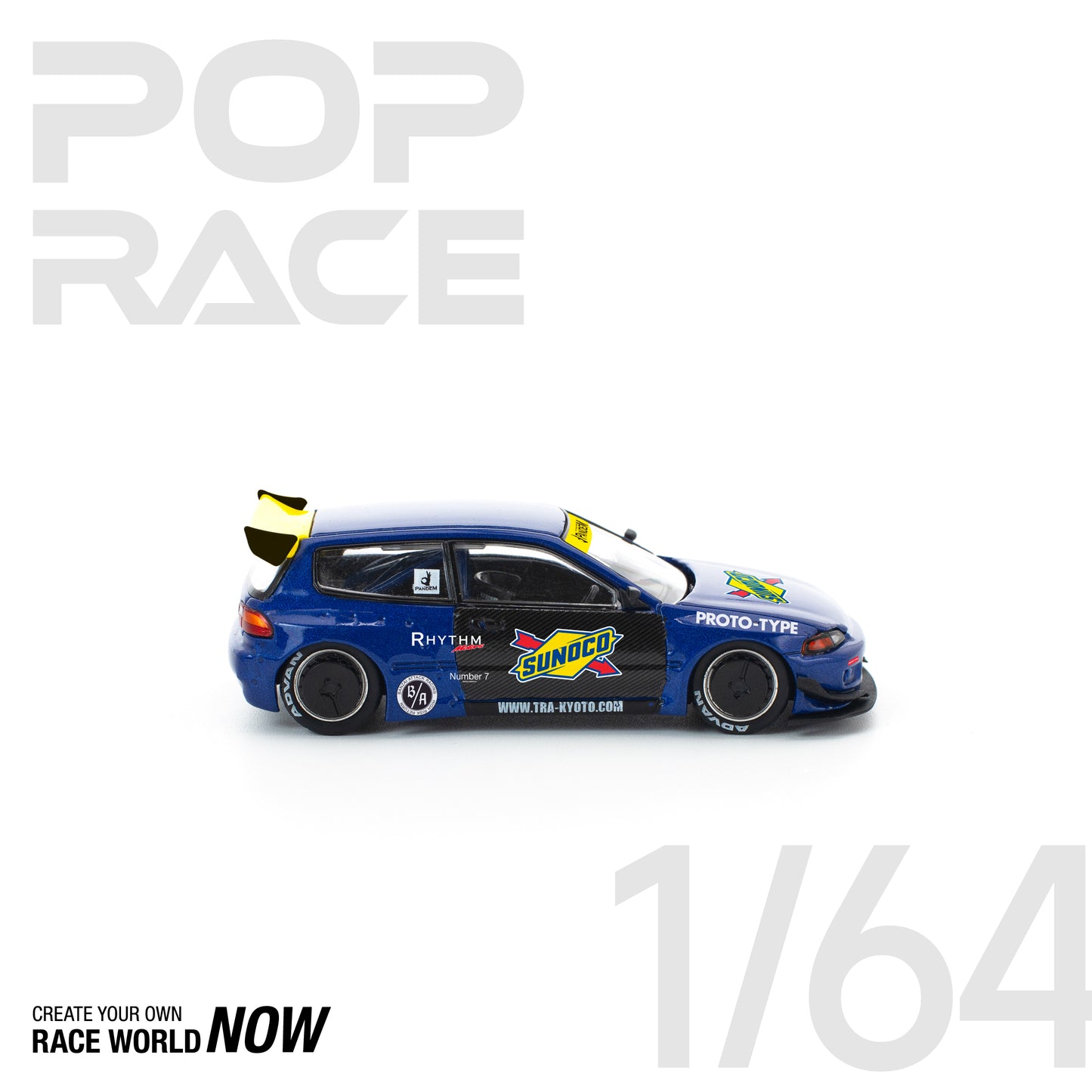 POP RACE 1:64 PANDEM CIVIC EG6 BLUE/BLACK