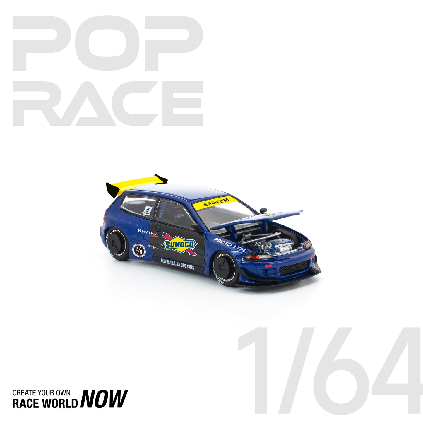 POP RACE 1:64 PANDEM CIVIC EG6 BLUE/BLACK