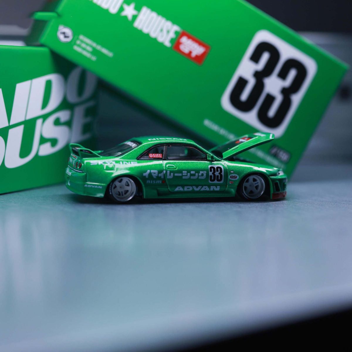 1:64 NISSAN SKYLINE GT-R (R33) IMAI RACING V1 GREEN — KAIDOHOUSE X MINI GT