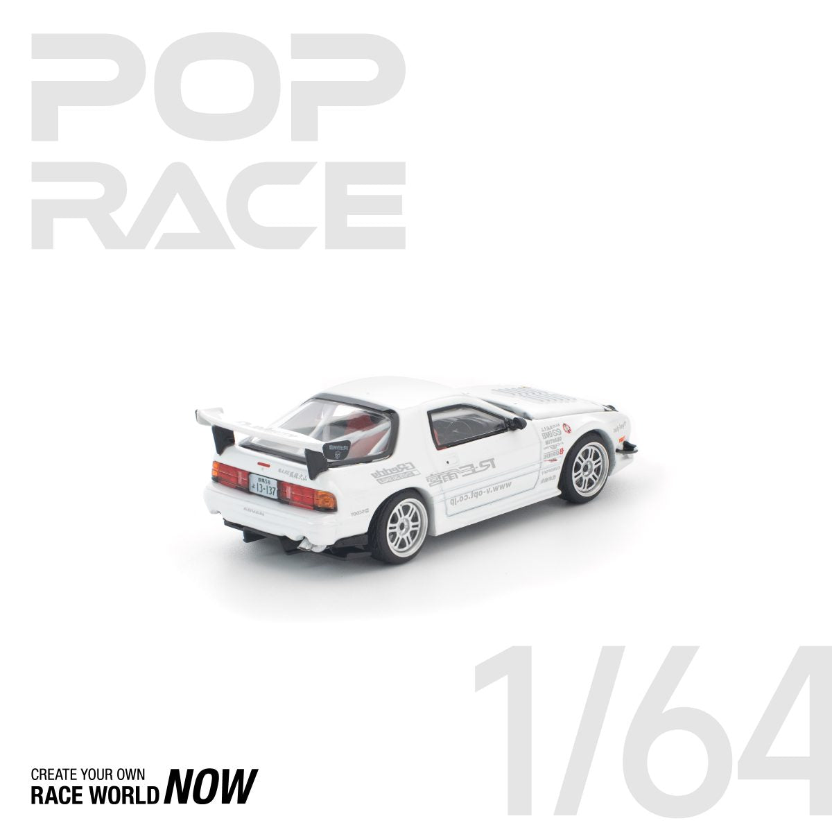 POP RACE 1:64 MAZDA RX7 FC3S RE-AMEMIYA WHITE - PRE ORDER