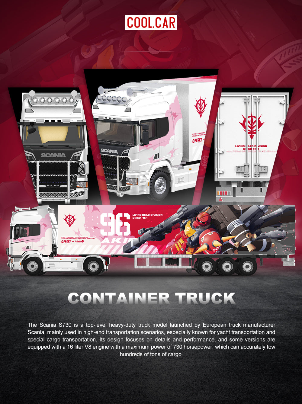 CoolCar 1:64 Scania container truck pink mecha paint simulation alloy car model