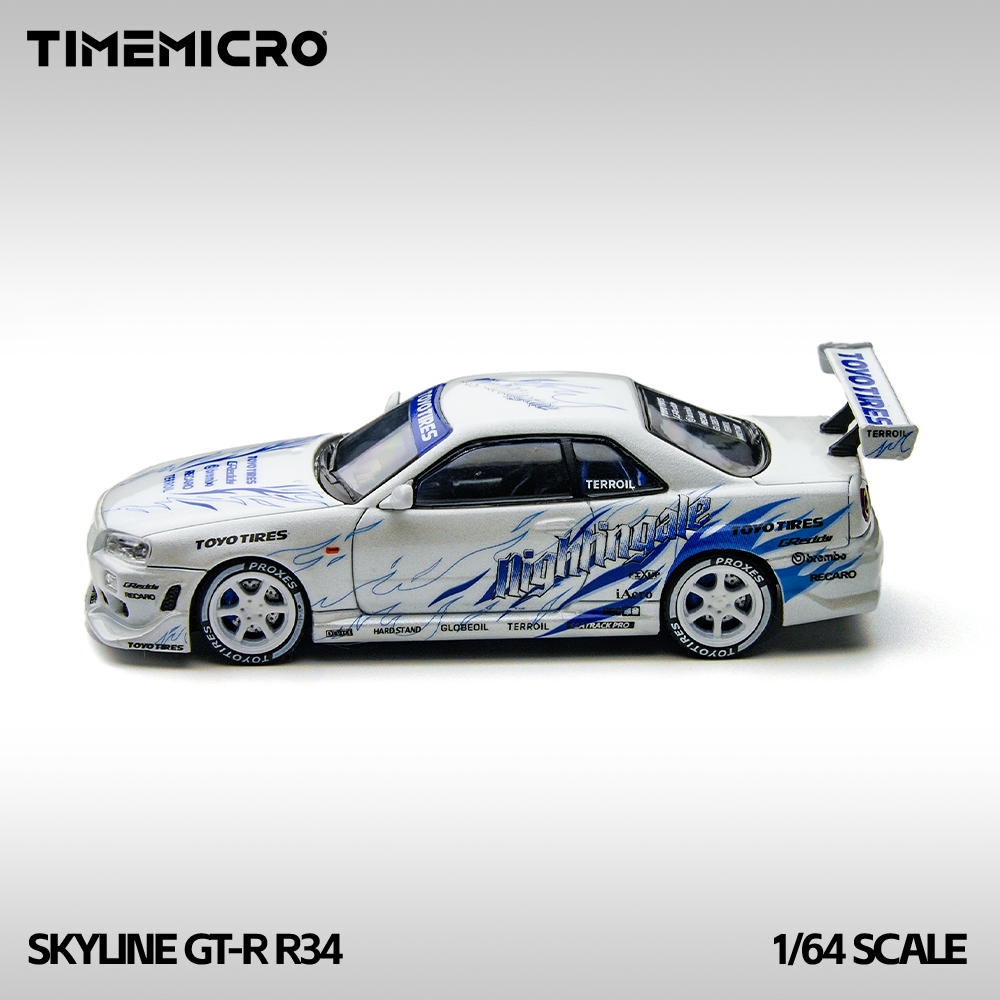 TimeMicro 1:64 Skyline GT-R R34 "Drift Flame" white alloy simulation