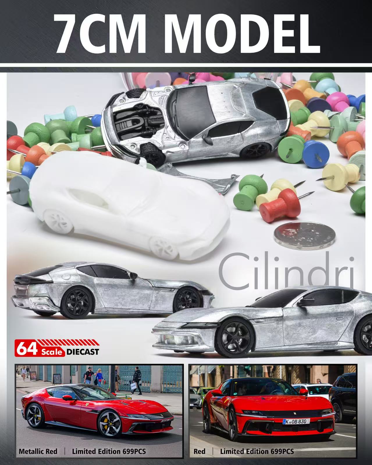 7cm Model 1/64 Ferrari 12 cilindri