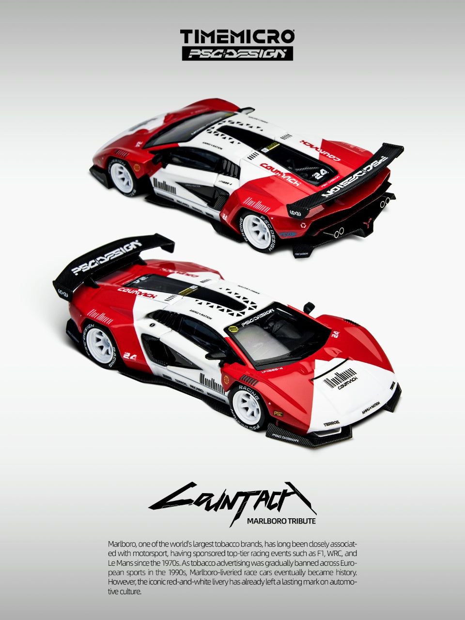 TimeMicro × PSC DESIGN 1:64 Countach “V” Marlboro Tribute Simulated Alloy Car Model