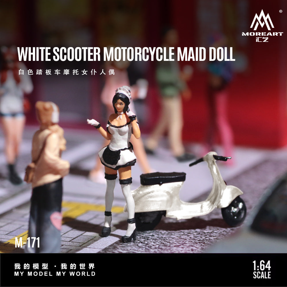 Huiyi MoreArt 1:64 White Scooter Motorcycle Female Servant Figure, Resin Model