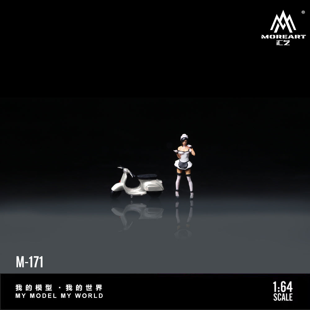 Huiyi MoreArt 1:64 White Scooter Motorcycle Female Servant Figure, Resin Model