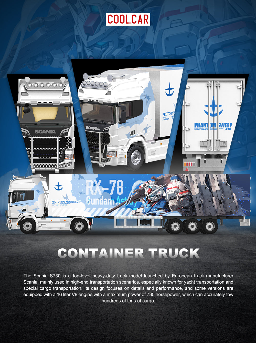 CC 1:64 Scania Container Truck RX-78 Mech Coating Simulation Alloy Car Model