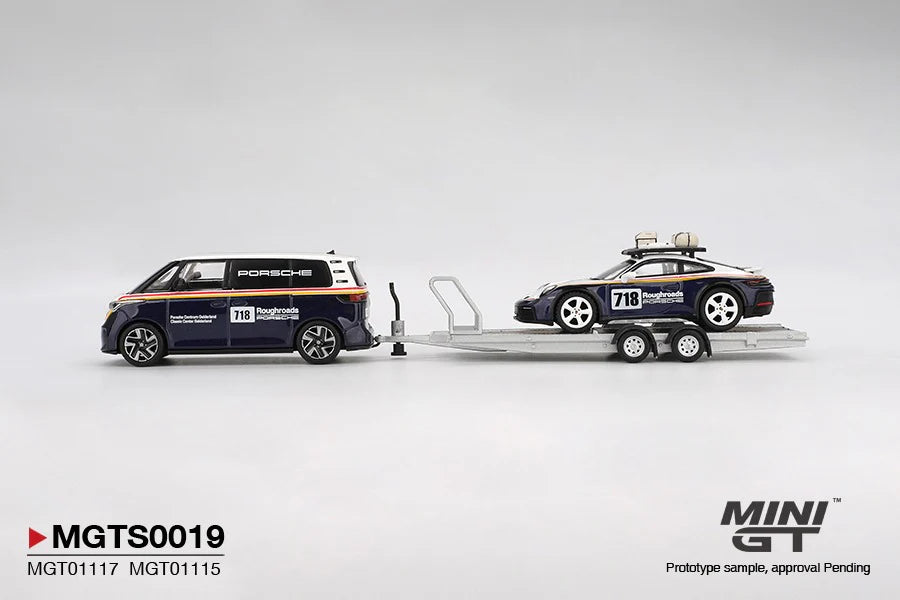 MINIGT - MGTS0019 Porsche 911 Dakar #718 / Volkswagen ID. Buzz Porsche Centrum Gelderland Roughroads Set