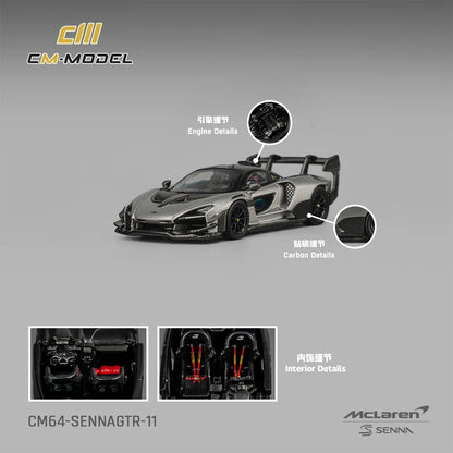 CM MODEL - 1:64 MCLAREN SENNA GTR – METALLIC SILVER GRAY
