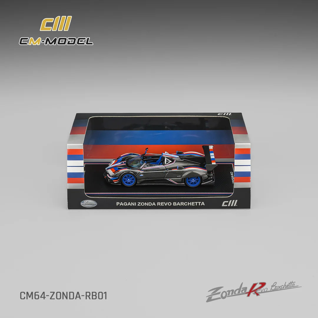 CM MODEL - 1:64 PAGANI ZONDA REVO BARCHETTA – CARBON FIBER BLACK