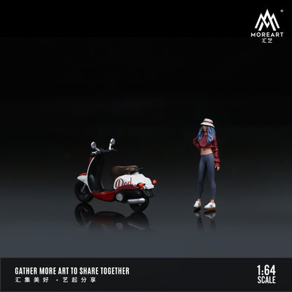 MOREART 1:64 VINTAGE SCOOTER WHITE AND RED FASHION FEMALE DOLL SET RESIN MODEL