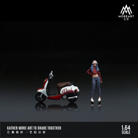 MOREART 1:64 VINTAGE SCOOTER WHITE AND RED FASHION FEMALE DOLL SET RESIN MODEL