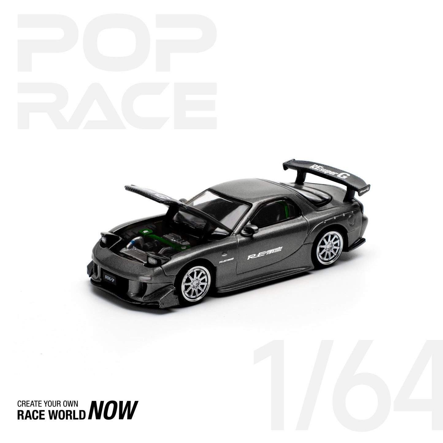 POP RACE 1:64 MAZDA RX7 RE-AMEMIYA – GUN METAL - PRE ORDER