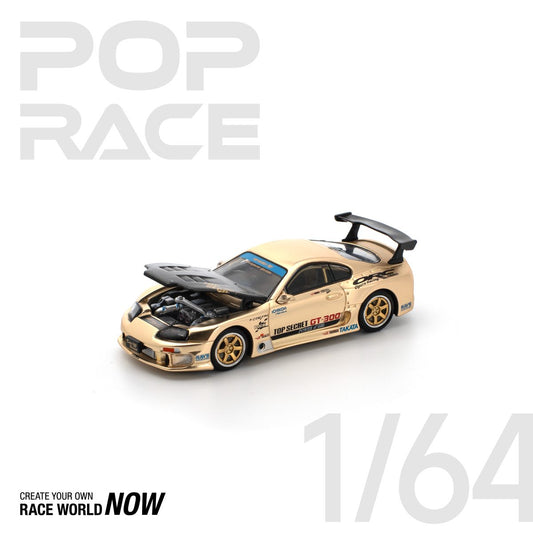 POP RACE 1:64 TOP SECRET GT300 SUPRA CHROME GOLD / CARBON HOOD - PRE ORDER