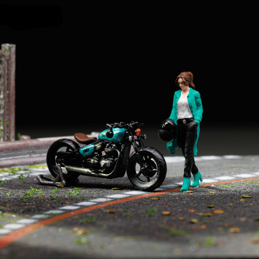 MOREART1:64 TRIUMPHAL BOBBER TRENCH COAT MOTORCYCLE GIRL DOLL SET RESIN MODEL