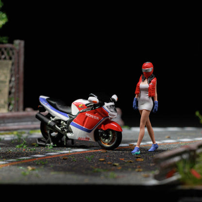 MOREART1:64 HONDA CBR1100XX RED AND WHITE STRETCH MOTORCYCLE DOLL SET RESIN MODEL