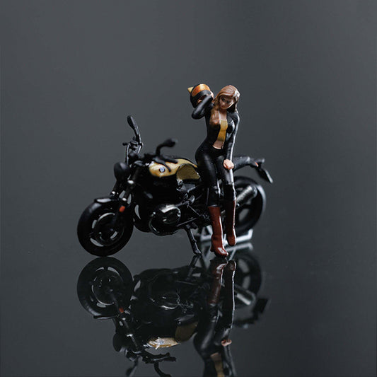 MOREART 1:64 BMW R NINET BLACK GOLD MOTORCYCLE GIRL DOLL SET RESIN MODEL