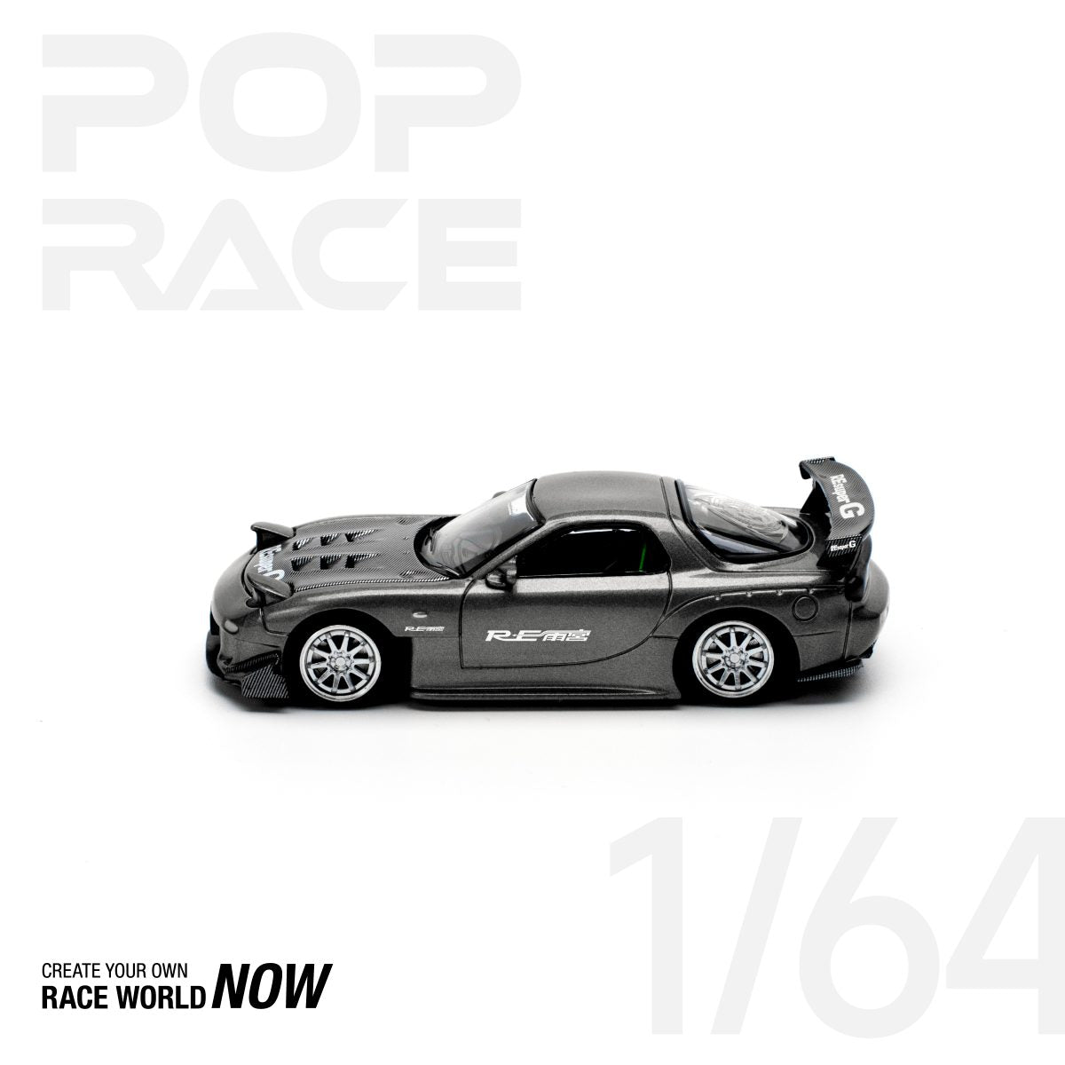 POP RACE 1:64 MAZDA RX7 RE-AMEMIYA – GUN METAL - PRE ORDER