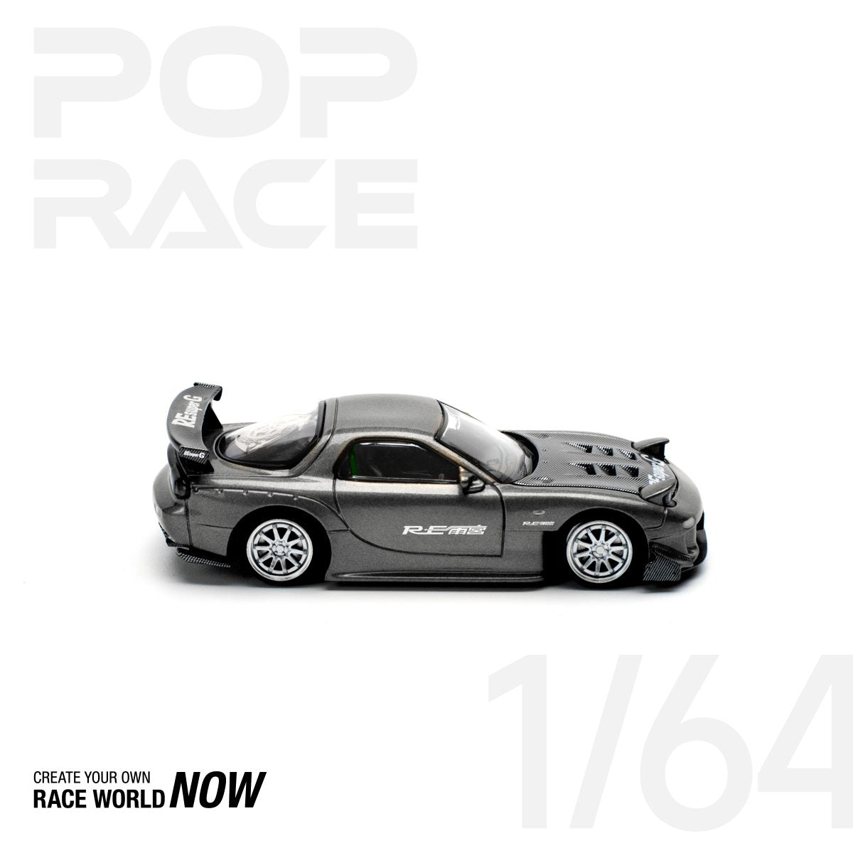 POP RACE 1:64 MAZDA RX7 RE-AMEMIYA – GUN METAL - PRE ORDER