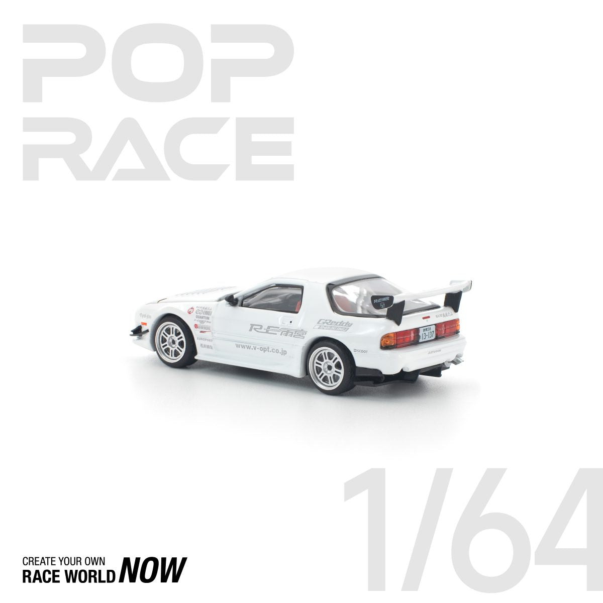 POP RACE 1:64 MAZDA RX7 FC3S RE-AMEMIYA WHITE - PRE ORDER