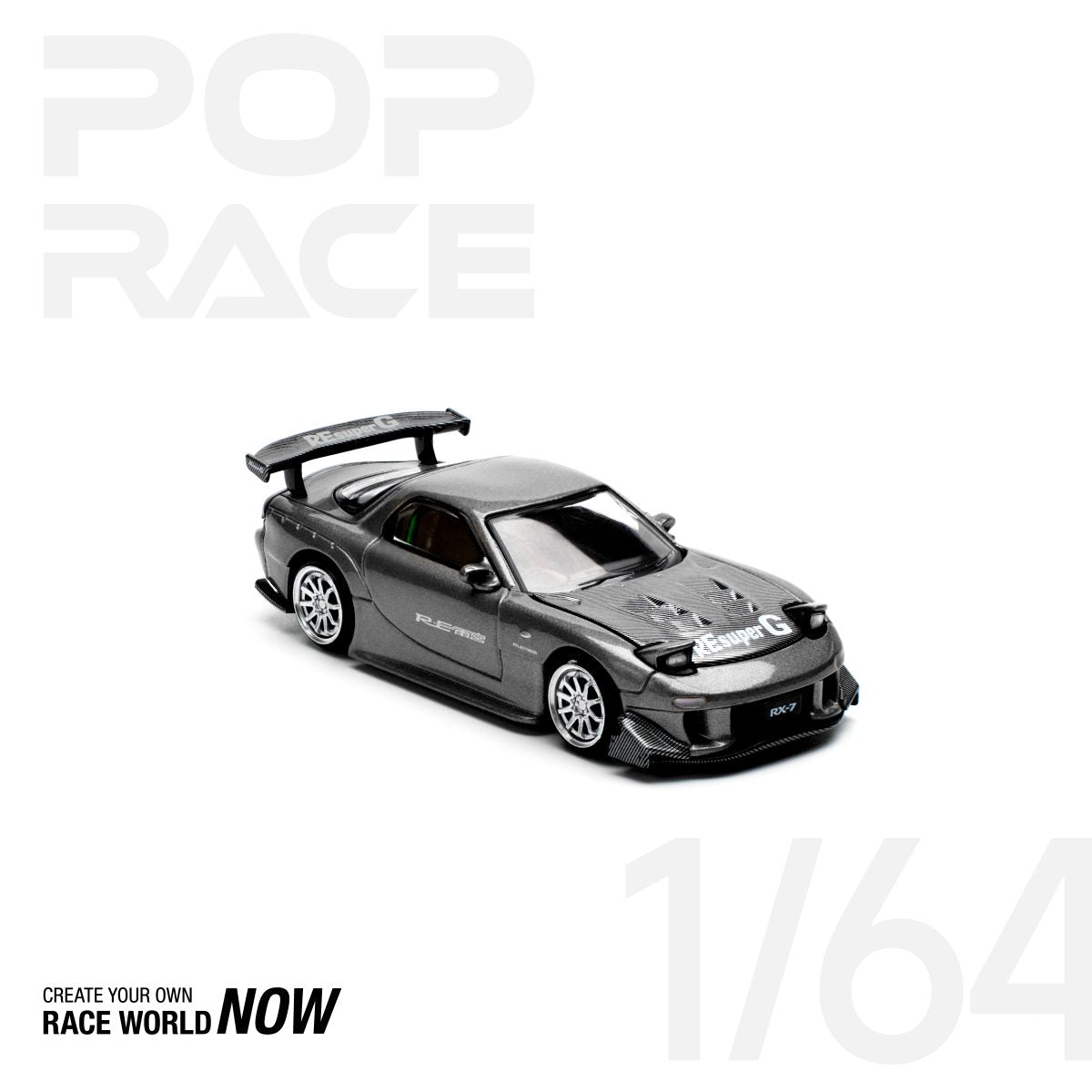 POP RACE 1:64 MAZDA RX7 RE-AMEMIYA – GUN METAL - PRE ORDER