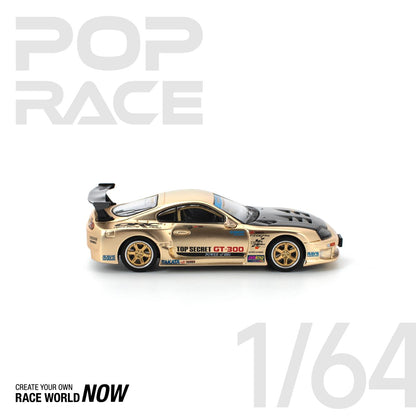 POP RACE 1:64 TOP SECRET GT300 SUPRA CHROME GOLD / CARBON HOOD - PRE ORDER