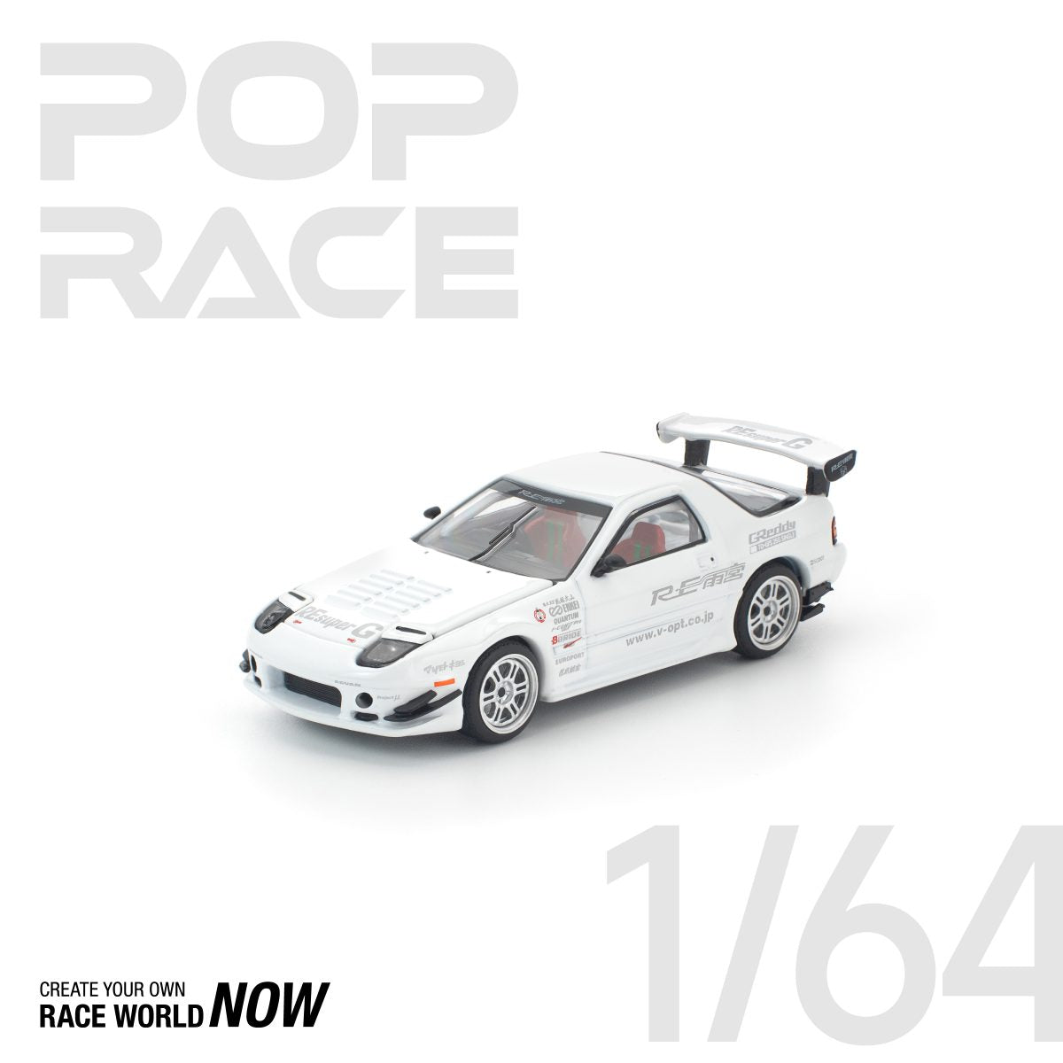POP RACE 1:64 MAZDA RX7 FC3S RE-AMEMIYA WHITE - PRE ORDER