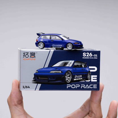POP RACE 1:64 HONDA CIVIC (EG6) V1.5 PANDEM IN METALLIC BLUE