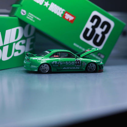 1:64 NISSAN SKYLINE GT-R (R33) IMAI RACING V1 GREEN — KAIDOHOUSE X MINI GT