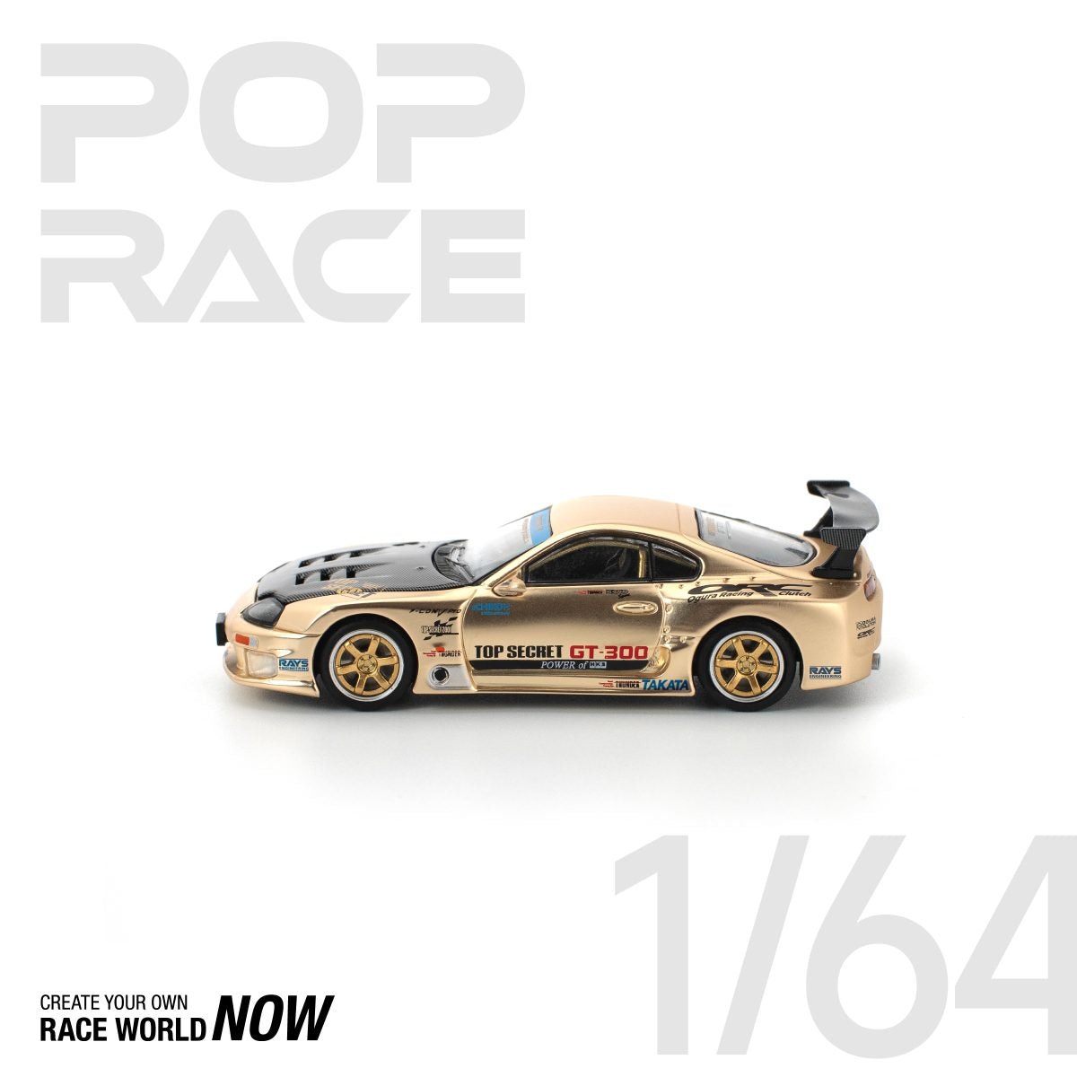 POP RACE 1:64 TOP SECRET GT300 SUPRA CHROME GOLD / CARBON HOOD - PRE ORDER