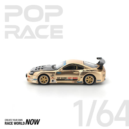 POP RACE 1:64 TOP SECRET GT300 SUPRA CHROME GOLD / CARBON HOOD - PRE ORDER
