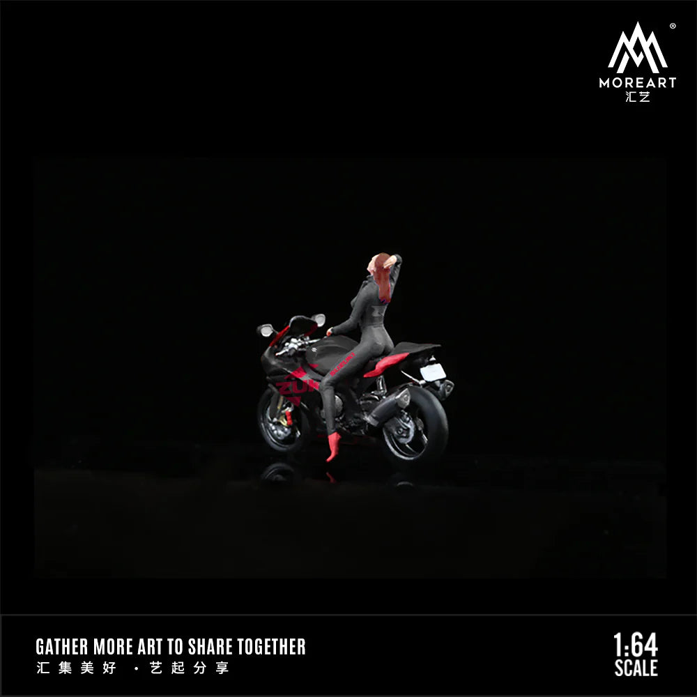SUZUKI BLACK AND RED MOTORCYCLE DOLL SET RESIN MODEL