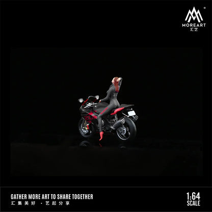 SUZUKI BLACK AND RED MOTORCYCLE DOLL SET RESIN MODEL