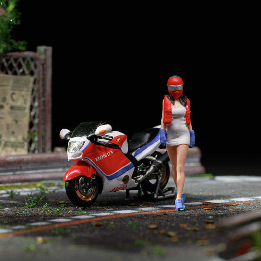 MOREART1:64 HONDA CBR1100XX RED AND WHITE STRETCH MOTORCYCLE DOLL SET RESIN MODEL
