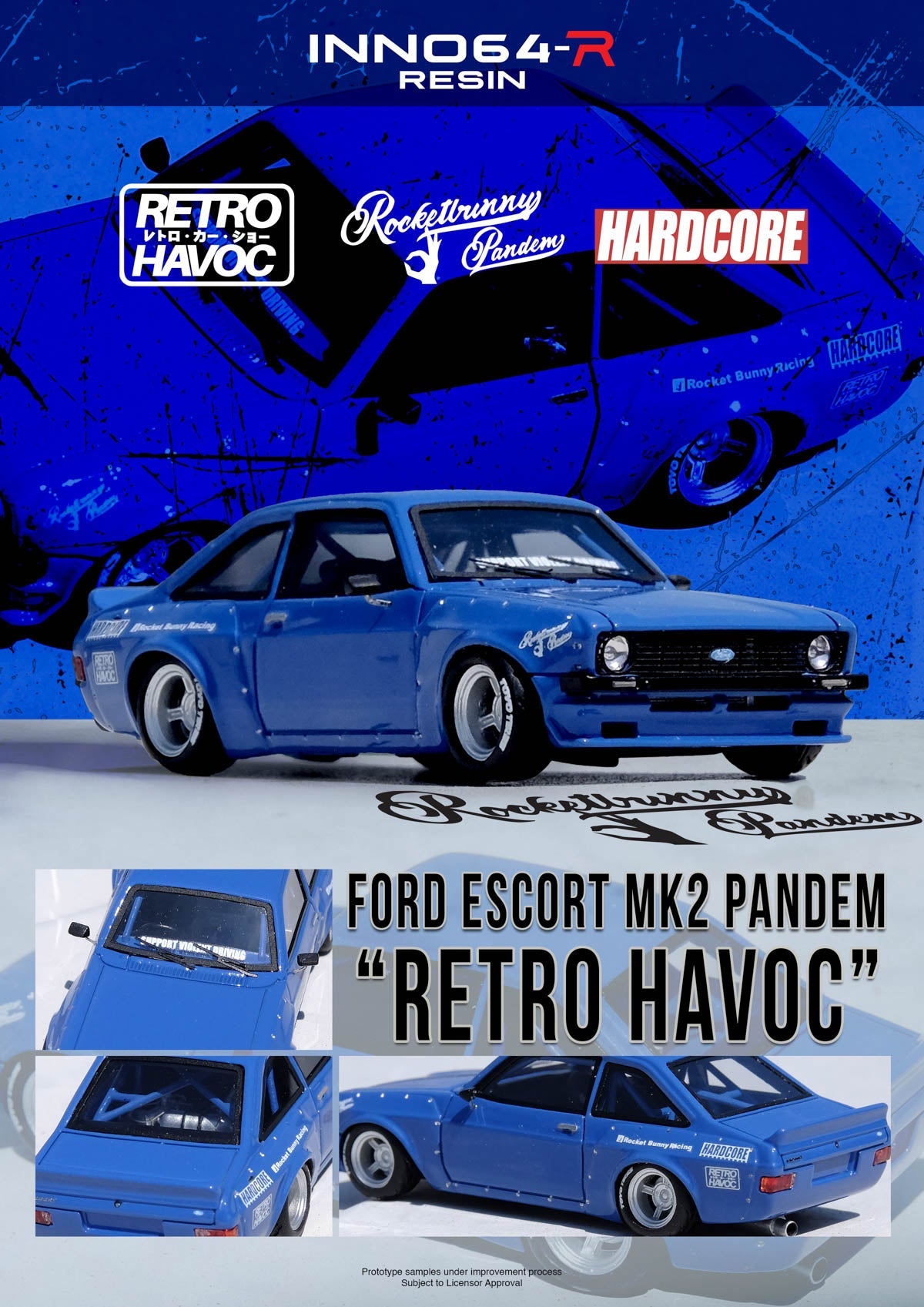 INNO64 - FORD ESCORT MK2 PANDEM "EMOTION" RETRO HAVOC RED / BLUE RESIN