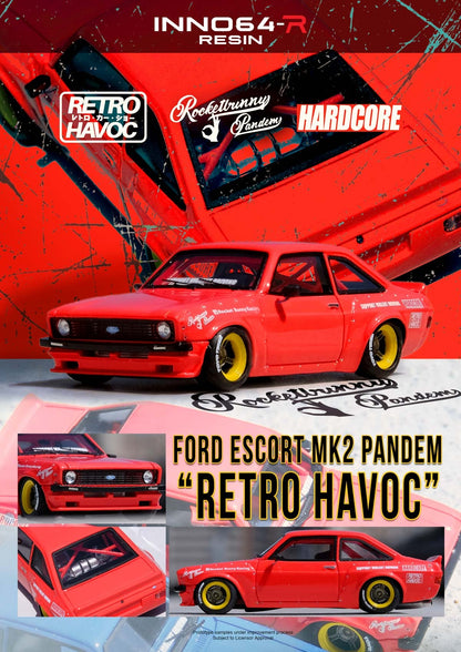 INNO64 - FORD ESCORT MK2 PANDEM "EMOTION" RETRO HAVOC RED / BLUE RESIN