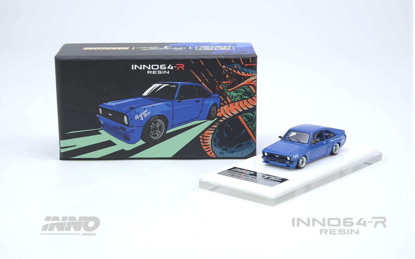 INNO64 - FORD ESCORT MK2 PANDEM "EMOTION" RETRO HAVOC RED / BLUE RESIN
