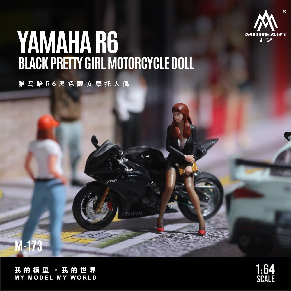 Huiyi MoreArt 1:64 Yamaha R6 Black Lady Motorcycle Figure, Realistic Resin Model
