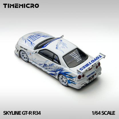 TimeMicro 1:64 Skyline GT-R R34 "Drift Flame" white alloy simulation