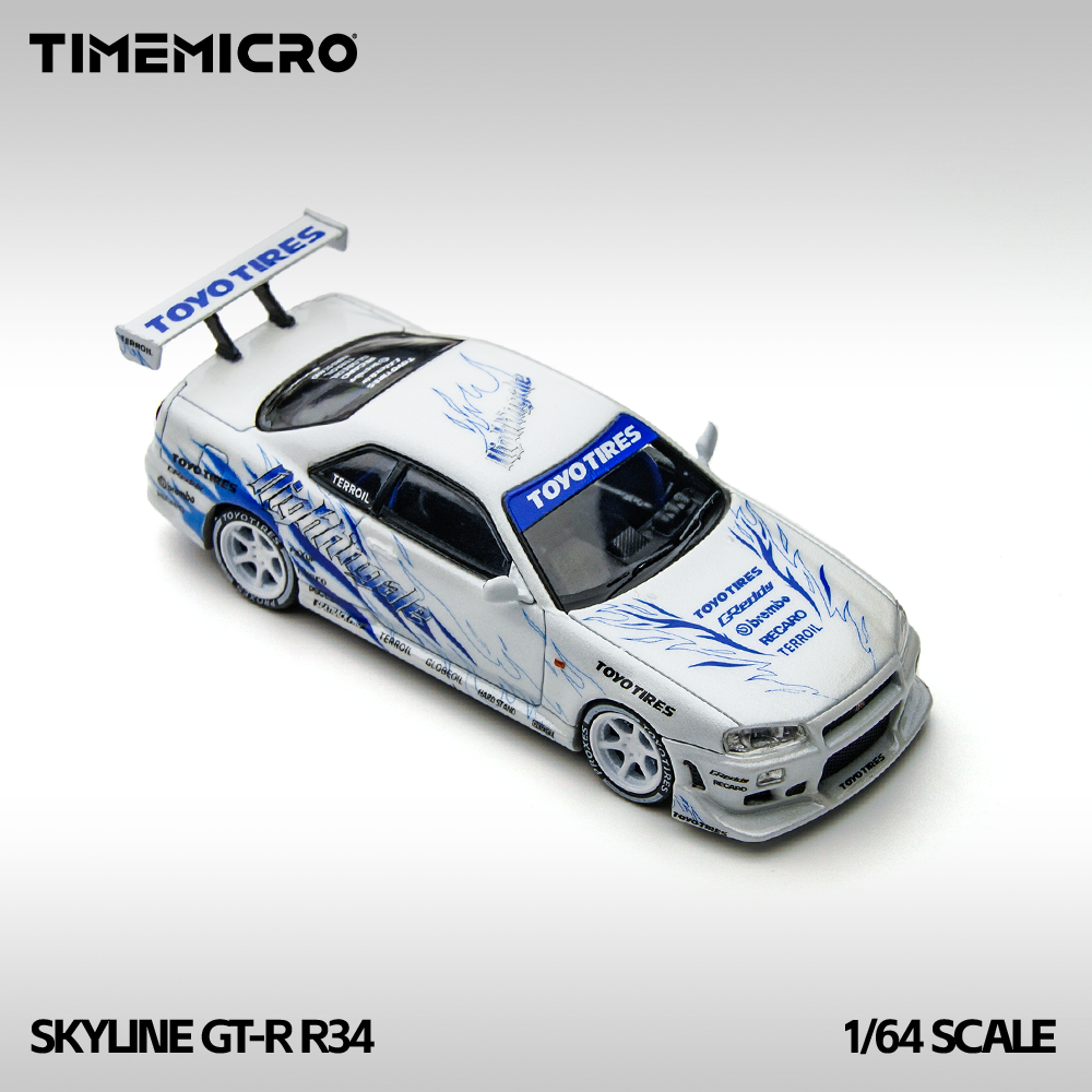 TimeMicro 1:64 Skyline GT-R R34 "Drift Flame" white alloy simulation