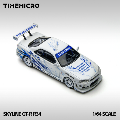 TimeMicro 1:64 Skyline GT-R R34 "Drift Flame" white alloy simulation