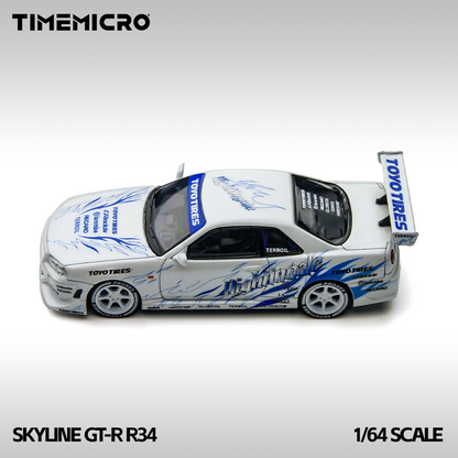 TimeMicro 1:64 Skyline GT-R R34 "Drift Flame" white alloy simulation