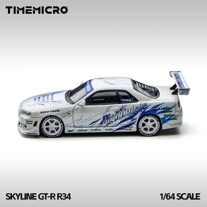 TimeMicro 1:64 Skyline GT-R R34 "Drift Flame" white alloy simulation
