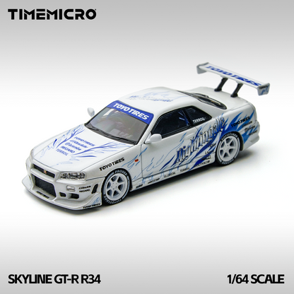 TimeMicro 1:64 Skyline GT-R R34 "Drift Flame" white alloy simulation