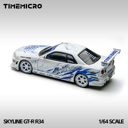 TimeMicro 1:64 Skyline GT-R R34 "Drift Flame" white alloy simulation