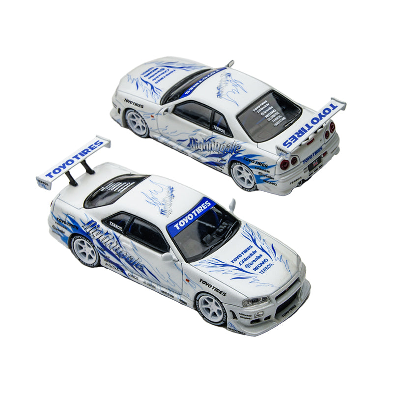 TimeMicro 1:64 Skyline GT-R R34 "Drift Flame" white alloy simulation