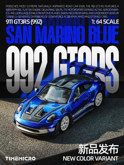 TimeMicro1:64 992 GT3 RS San Marino Blue Simulation Alloy Car Model